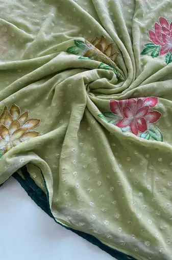 Beige georgette printed saree with floral print