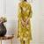 Mustard women floral printed cotton kurta with trousers