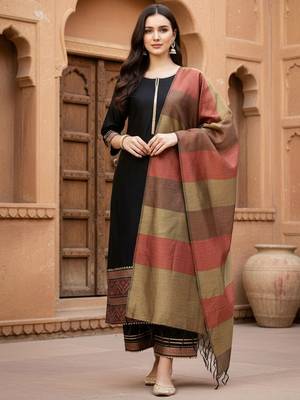 Black women ethnic motifs regular liva kurta with palazzos & with dupatta 1