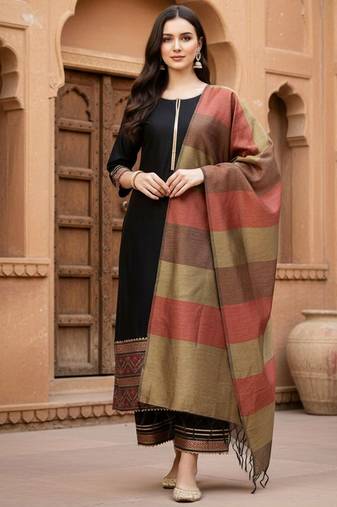 Black women ethnic motifs regular liva kurta with palazzos & with dupatta