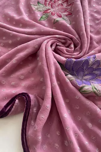 Beige georgette printed saree with floral print