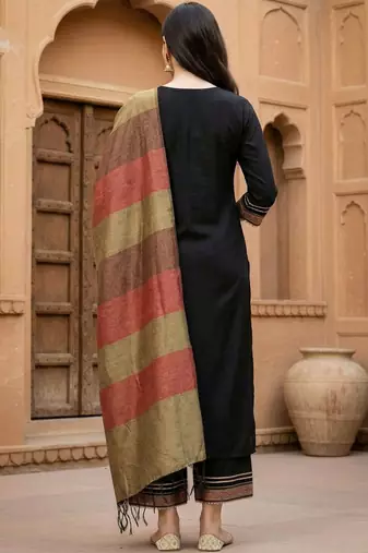 Black women ethnic motifs regular liva kurta with palazzos & with dupatta