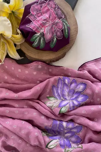 Beige georgette printed saree with floral print