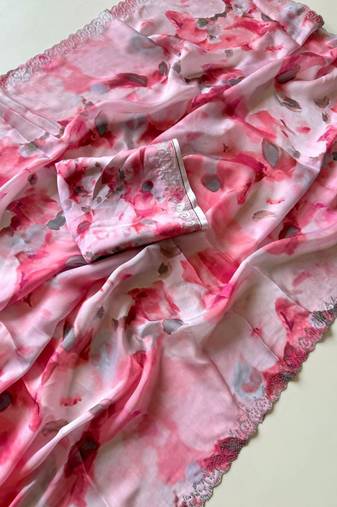 Multicolor satin printed saree with floral print