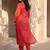 Red women leheriya printed mirror work kurta