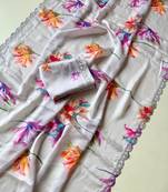 Multicolor satin printed saree with floral print