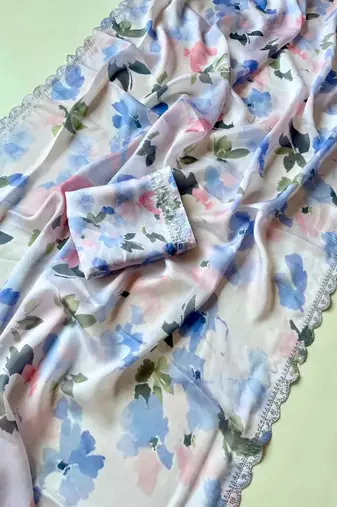 Multicolor satin printed saree with floral print