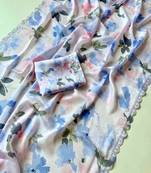 Multicolor satin printed saree with floral print