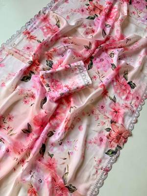 Multicolor satin printed saree with floral print 1