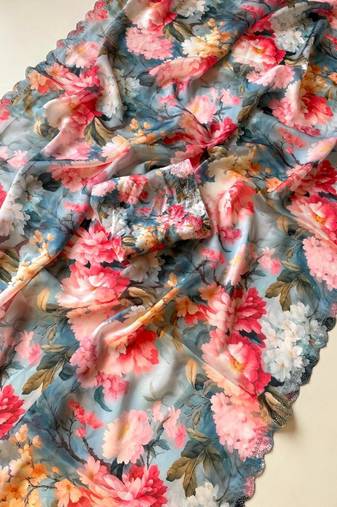 Multicolor satin printed saree with floral print