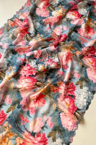 Multicolor satin printed saree with floral print