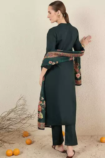 Green women embroidered regular kurta with trousers &  dupatta