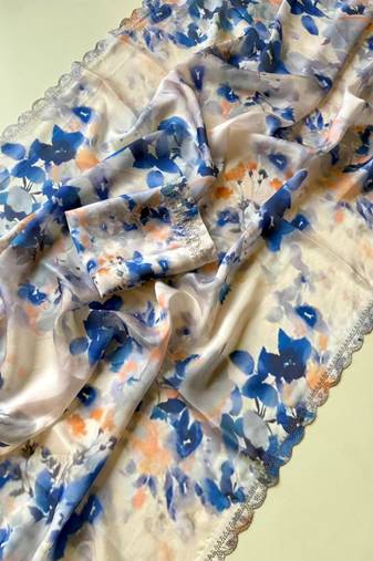Multicolor satin printed saree with floral print