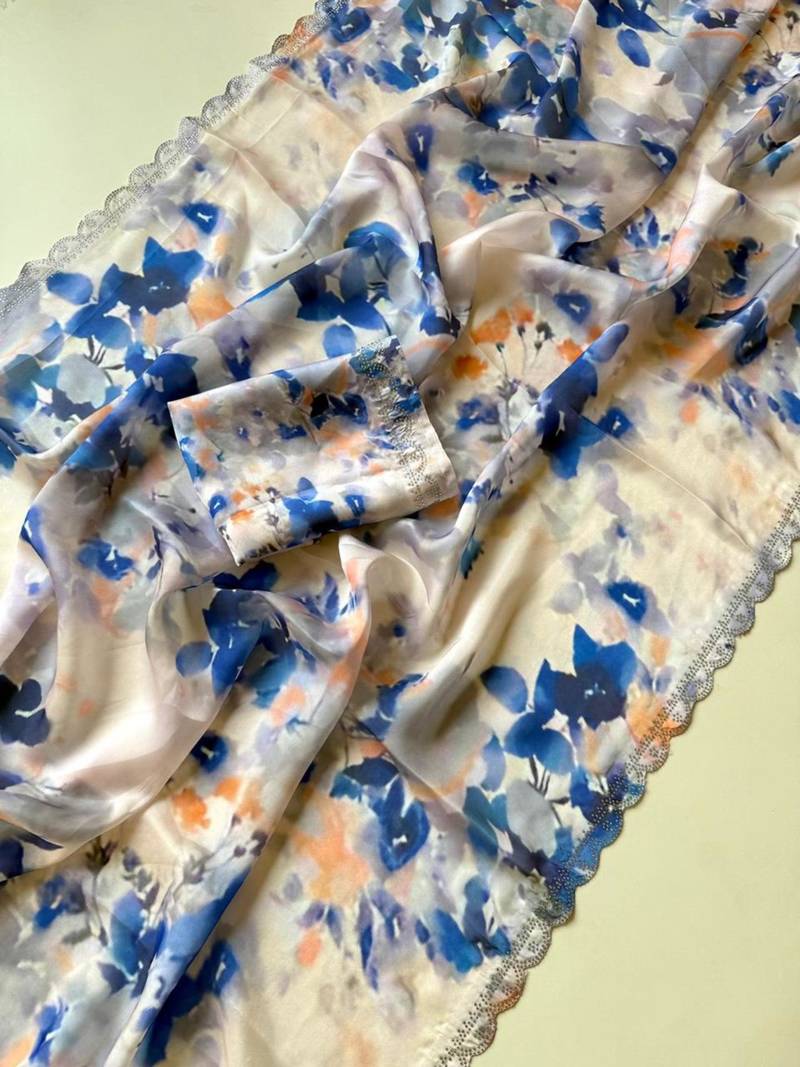 Multicolor satin printed saree with floral print