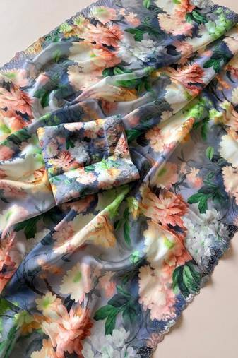 Multicolor satin printed saree with floral print