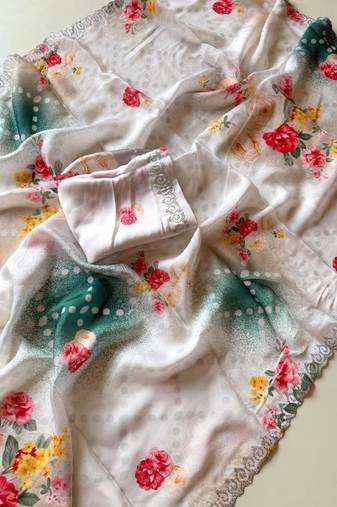 Multicolor satin printed saree with floral print
