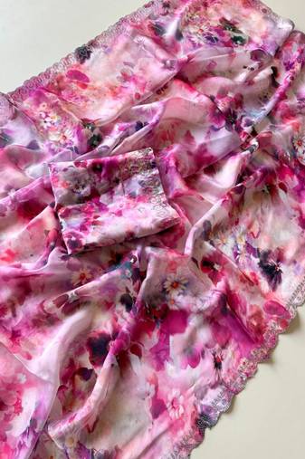 Multicolor satin printed saree with floral print