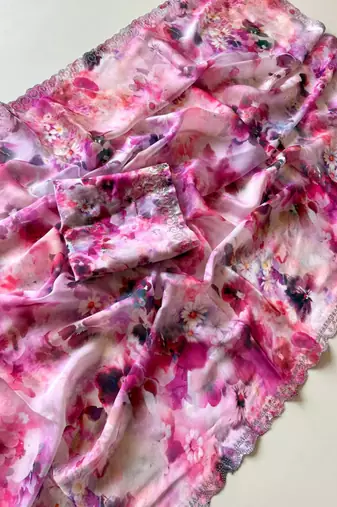 Multicolor satin printed saree with floral print