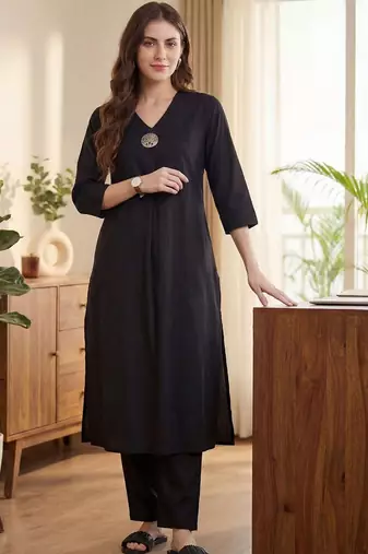 Black women regular liva kurta with trousers