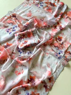 Multicolor satin printed saree with floral print 1