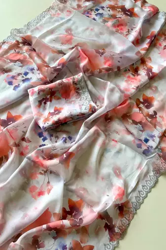 Multicolor satin printed saree with floral print