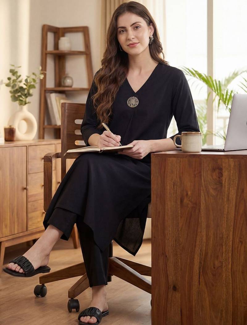 Black women regular liva kurta with trousers