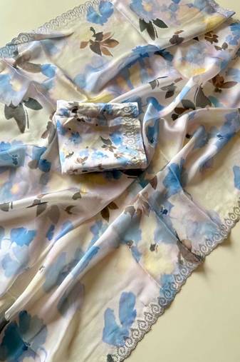 Multicolor satin printed saree with floral print