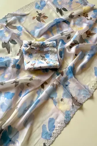 Multicolor satin printed saree with floral print