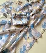 Multicolor satin printed saree with floral print