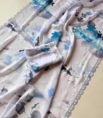 Multicolor satin printed saree with floral print