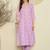 Lavender floral printed v-neck a-line pure cotton kurta with trousers