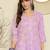Lavender floral printed v-neck a-line pure cotton kurta with trousers