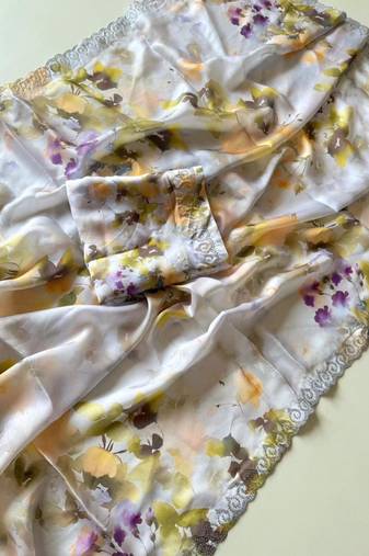 Multicolor satin printed saree with floral print