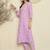 Lavender floral printed v-neck a-line pure cotton kurta with trousers