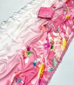 Multicolor satin printed saree with floral print