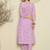 Lavender floral printed v-neck a-line pure cotton kurta with trousers