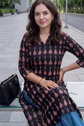 Black women ethnic motifs printed kurta
