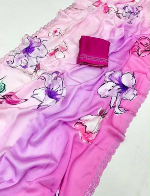 Multicolor satin printed saree with floral print 1