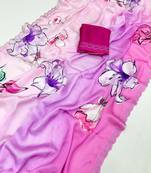 Multicolor satin printed saree with floral print