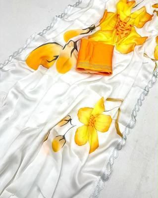Multicolor satin printed saree with floral print 1