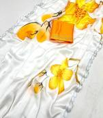 Multicolor satin printed saree with floral print