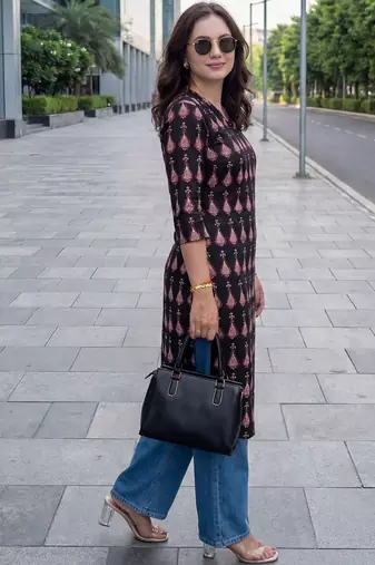 Black women ethnic motifs printed kurta