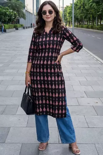 Black women ethnic motifs printed kurta