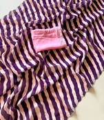 Multicolor satin printed saree with stripes print