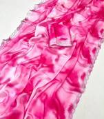 Pink satin printed saree with floral print