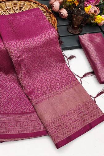 Magenta silk blend woven saree with zari work