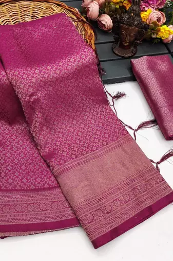 Magenta silk blend woven saree with zari work