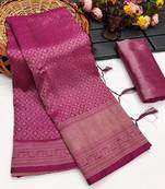 Magenta silk blend woven saree with zari work