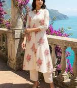 Off white women floral printed floral kurta