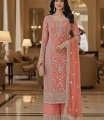 Peach color girlie butterfly net ceremonial salwar kameez for glamorous looks